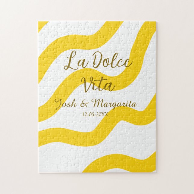 Puzzle La Dolce Vita jaune mariage couple Nom date glit (Vertical)