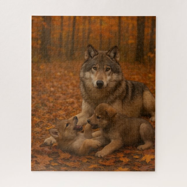 Puzzle La famille des loups d'automne Jouer des petits da (Vertical)