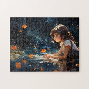 Puzzle La fille et l'étang magique du poisson d'or