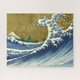 Puzzle La Grande Vague (Art Japonais Bleu et Or, Hokusai)