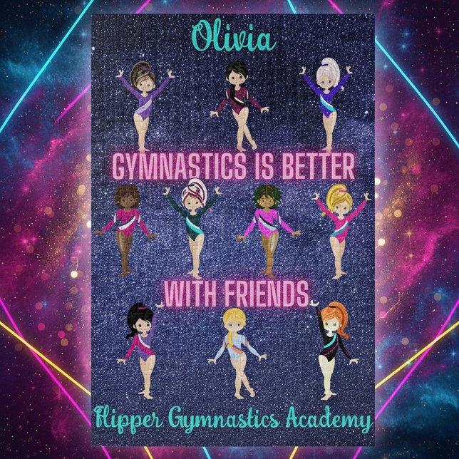 Puzzle La Gymnastique Est Mieux Avec Des Amis Personnalis (Personalized 'Gymnastics Is Better With Friends' Puzzle - Custom Name of Gymnast & Academy Gift)