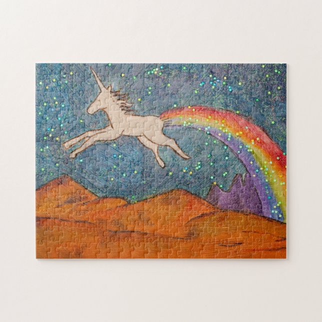 Puzzle La licorne brille un arc-en-ciel dans le ciel (Horizontal)