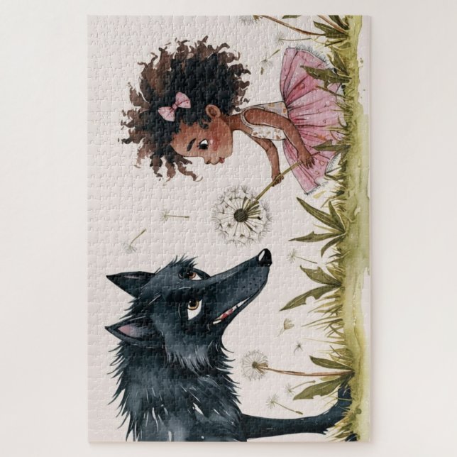 Puzzle La magie de l'amitié aquarelle Wolf & Girl (Vertical)