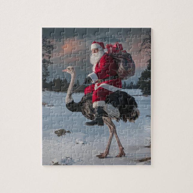 Puzzle La neige de Noël de Père Noël et d'Ostrich (Vertical)