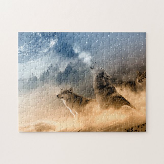 Puzzle La nuit d'automne des loups hurlent sur une étoile (Horizontal)
