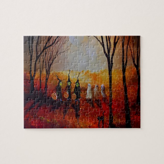 Puzzle La Nuit d'Halloween Pleine Lune Fantômes Et Sorciè (Horizontal)