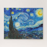 Puzzle La nuit étoilée | Van Gogh |<br><div class="desc">The Starry Night est une toile peinte à l'huile par le peintre néo-impressionniste néerlandais Vincent van Gogh. Peint en juin 1889,  il dépeint la vue depuis la fenêtre est de sa chambre d'asile à Saint-Rémy-de-Provence,  juste avant le lever du soleil,  avec l'ajout d'un village imaginaire.</div>