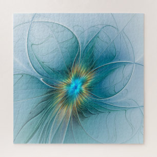 Puzzle La petite Beauté Moderne Bleu Or Fractal Flower