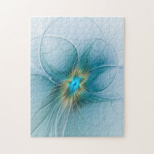 Puzzle La petite Beauté Moderne Bleu Or Fractal Flower