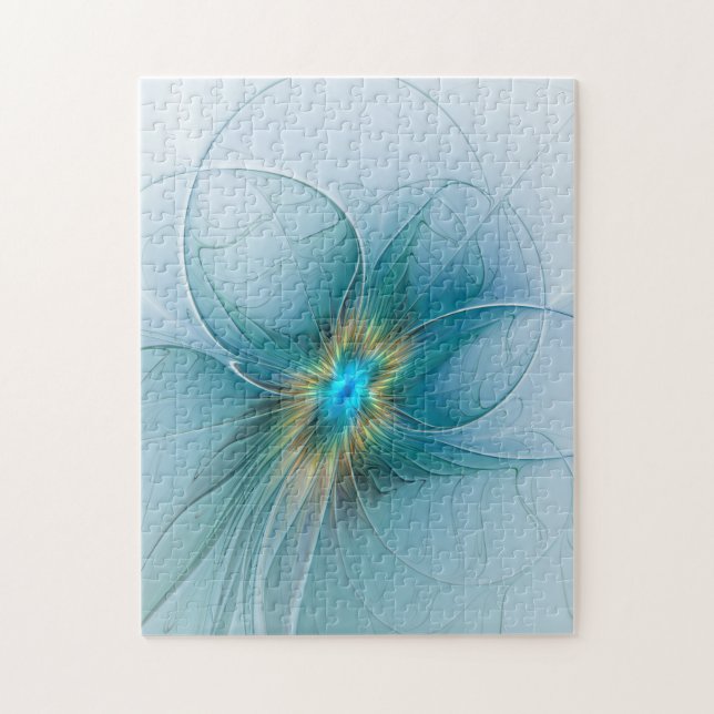 Puzzle La petite Beauté Moderne Bleu Or Fractal Flower (Vertical)