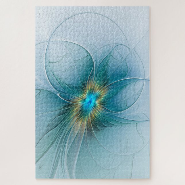Puzzle La petite Beauté Moderne Bleu Or Fractal Flower (Vertical)