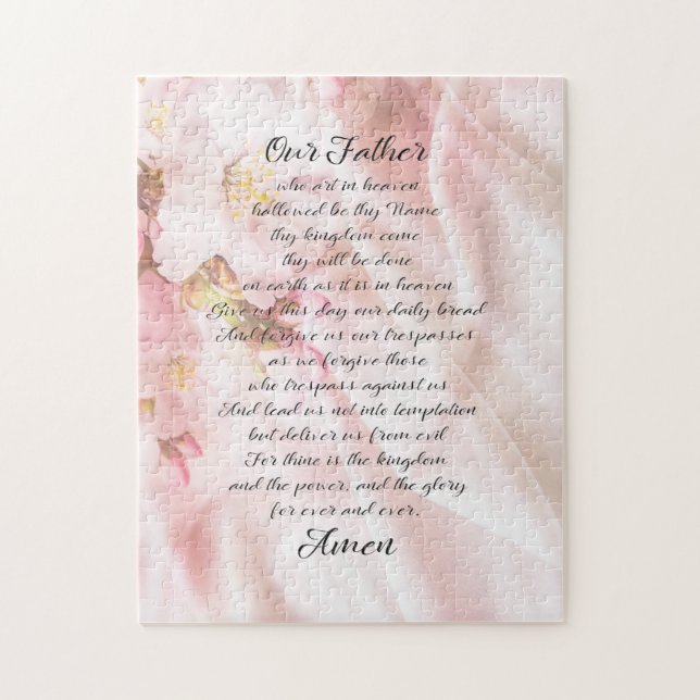 Puzzle La Prière du Seigneur Écriture lettres Fleurs Rose (Vertical)