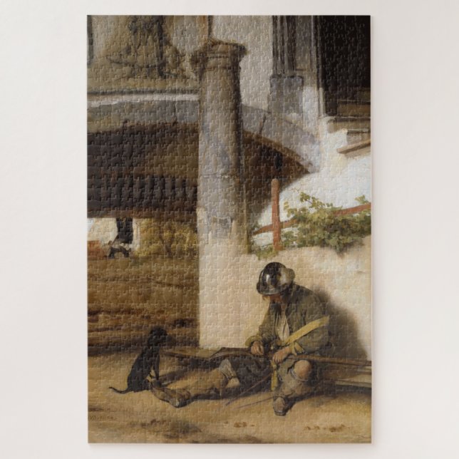 Puzzle La sentinelle garde une porte avec son chien de co (Vertical)