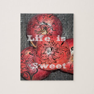 Puzzle La vie est douce : motif de pomme et de fleurs