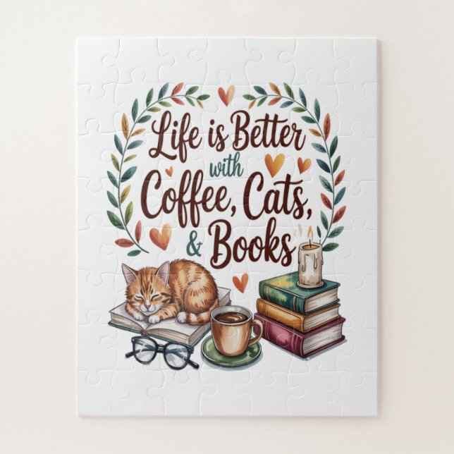 Puzzle La vie est meilleure avec du café, des chats et de (Vertical)