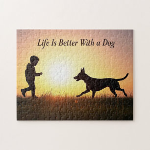 Puzzle La vie est meilleure avec un chien, un garçon et l