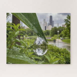 Puzzle La ville de Chicago reflétée dans une goutte de pl