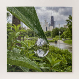Puzzle La ville de Chicago reflétée dans une goutte de pl