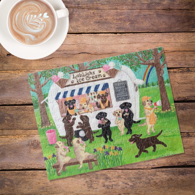 Puzzle Labo Licks Laboratoires de crème glacée (Lab Licks Ice Cream Labradors Jigsaw Puzzle featuring Labradors in action.  Ice Cream Business.)