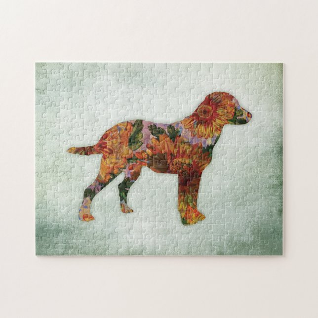 Puzzle Labrador Chien Floral Sur Vert (Horizontal)