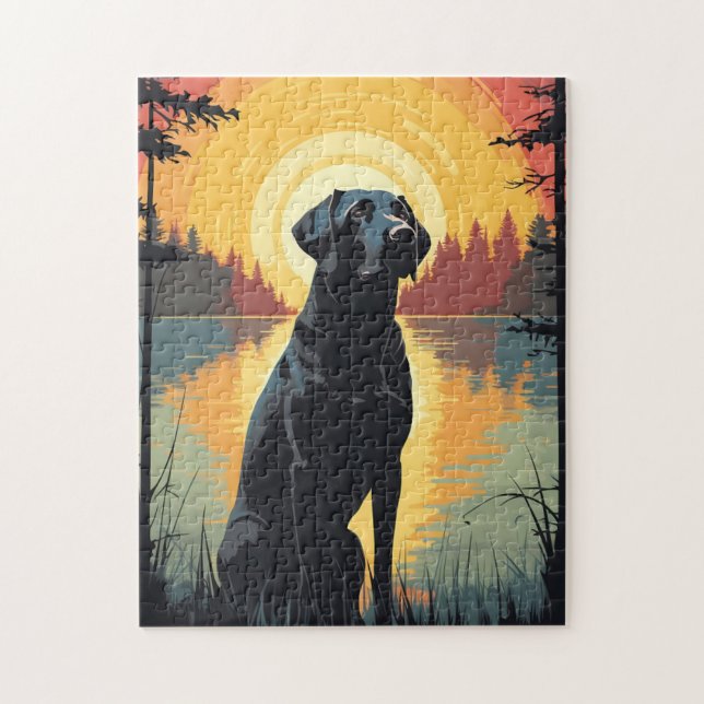 Puzzle Labrador dans la forêt au coucher du soleil (Vertical)