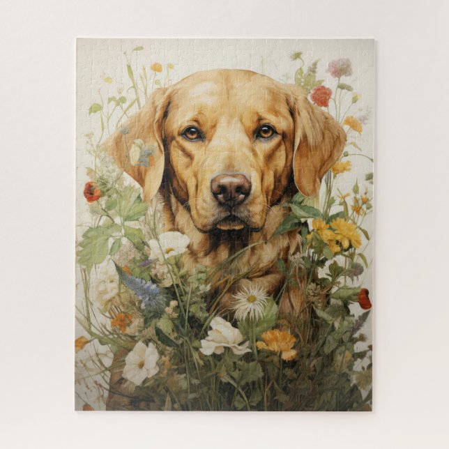 Puzzle Labrador doré et fleurs sauvages (Vertical)