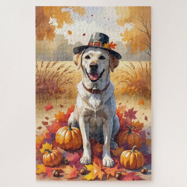 Puzzle Labrador En Automne Feuille L'Art Thanksgiving (Vertical)
