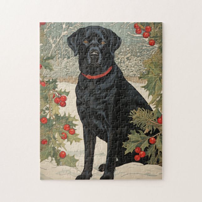 Puzzle Labrador noir en hiver (Vertical)