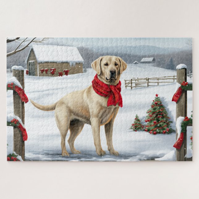 Puzzle Labrador Retriever Chien dans la neige Noël (Horizontal)
