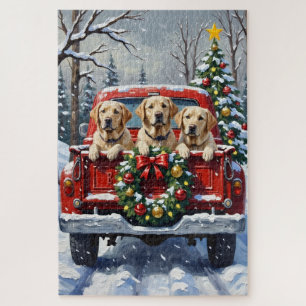 Puzzle Labrador Retriever Noël Camion Rouge Fêtes
