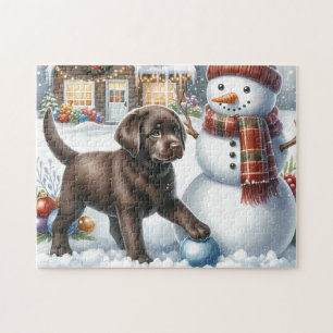 Puzzle Labrador Retriever Puppy Snowman Christmas Chien