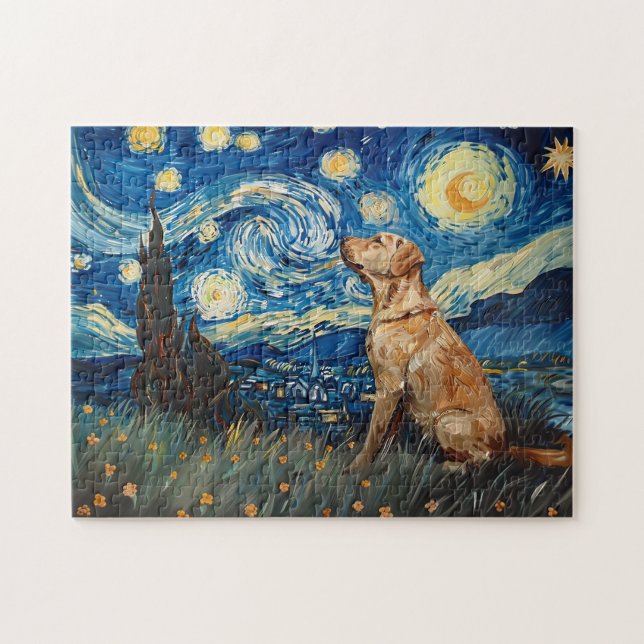 Puzzle Labrador Retriever Yellow Lab Chien Starry Night (Horizontal)
