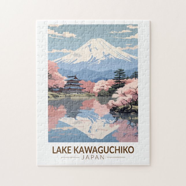 Puzzle Lac Kawaguchiko Japon Voyage Art Vintage (Vertical)