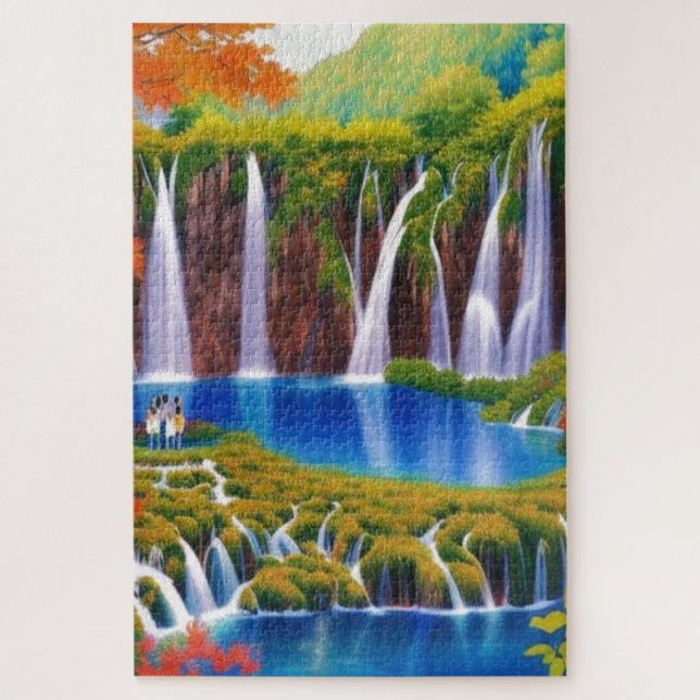 Puzzle Lacs Plitvice, Croatie Cascades en Art d'automne (Vertical)