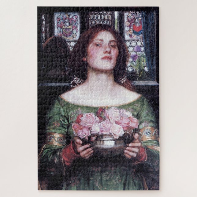 Puzzle Lady and Roses, John William Waterhouse (Vertical)