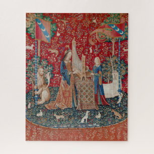 Puzzle Lady and Unicorn Medieval Tapestry Hearing