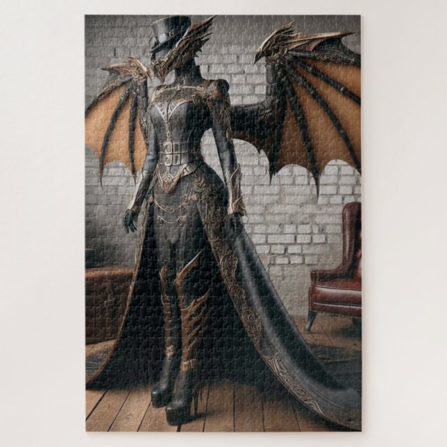Puzzle Lady Dragon Rider Steampunk Victorian Industrial (Vertical)