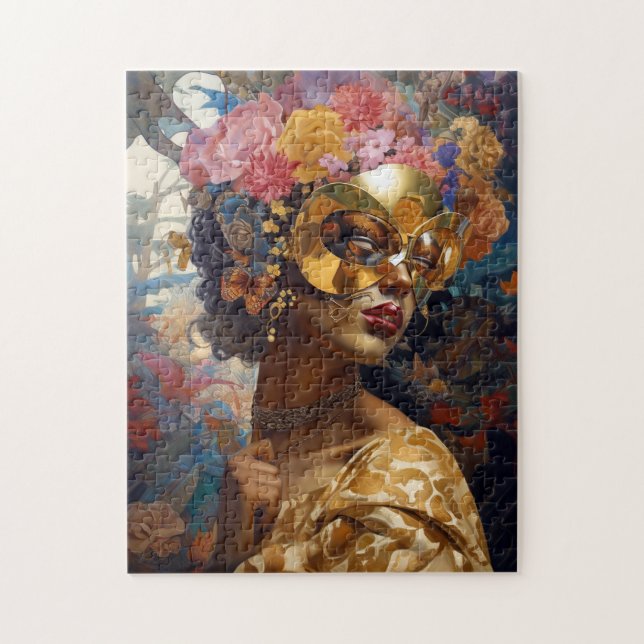 Puzzle Lady Portant un Masque Art Imaginaire noir (Vertical)
