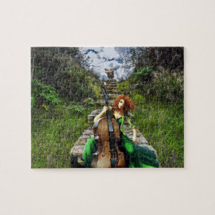 PUZZLE LADY WITH CELLO FANTASY NATURE ART
