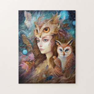 Puzzle Lady With Owl Surreal Imaginaire Art