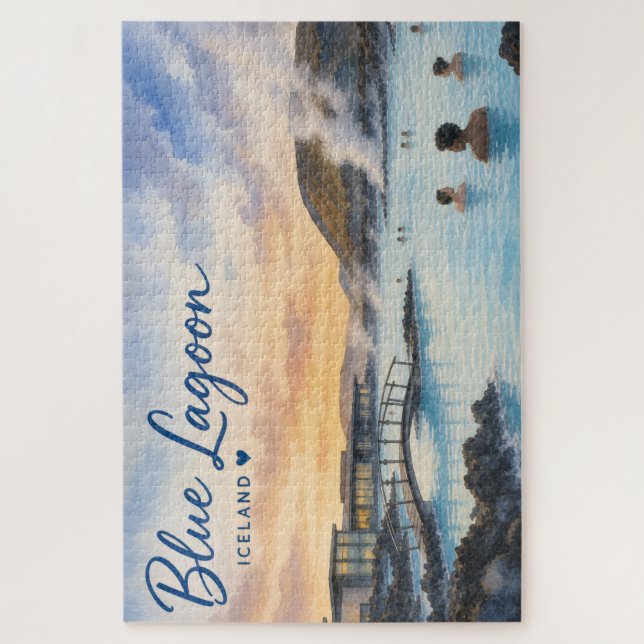 Puzzle Lagon bleu Islande bain thermal aquarelle  (Vertical)