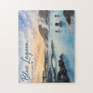 Puzzle Lagon bleu Islande bain thermal aquarelle