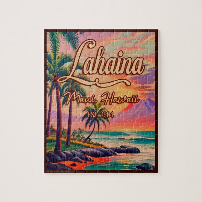 Puzzle Lahaina Maui Hawaii Retro Sunset Souvenir 1950 (Vertical)
