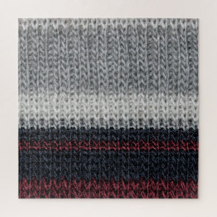 Puzzle Laine de tricot : rouge, rayures blanches.