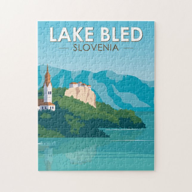 Puzzle Lake Bled Slovénie Travel Retro Art Vintage (Vertical)