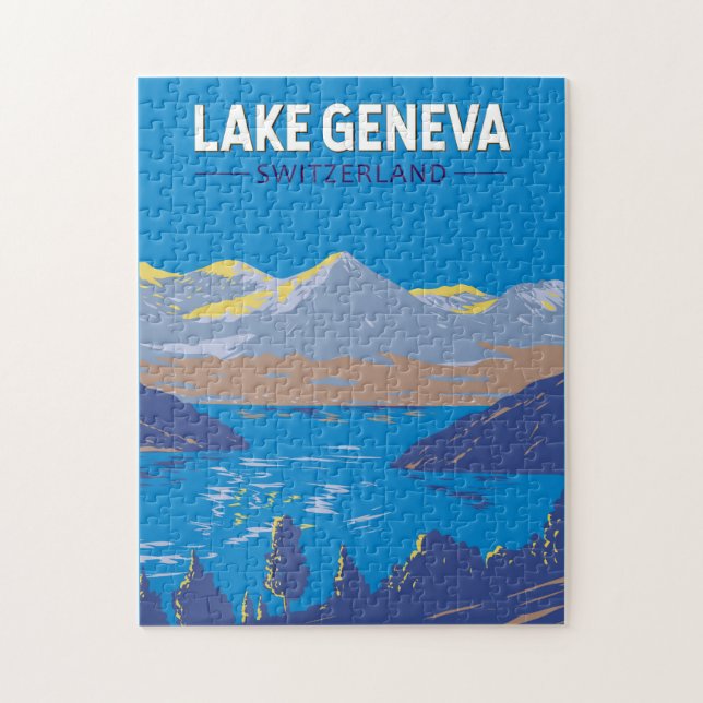 Puzzle Lake Geneva Suisse Travel Art Vintage (Vertical)