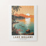 Puzzle Lake Malawi Afrique Sunset Travel Art Vintage<br><div class="desc">Design d'illustration vectorielle du lac Malawi. Le lac Malawi,  aussi connu sous le nom de lac Nyasa en Tanzanie et Lago Niassa au Mozambique,  est un grand lac africain.</div>