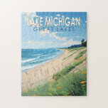 Puzzle Lake Michigan Travel Art Vintage<br><div class="desc">Design vectoriel du lac Michigan. Le lac Michigan est l'un des cinq Grands Lacs d'Amérique du Nord. Il est le deuxième plus grand des Grands Lacs par son volume.</div>