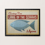 Puzzle Lake of the Ozarks Fish Vintage Travel<br><div class="desc">This Greetings From Lake of the Ozarks vintage travel design features a fun blue fish with red accents and a 1960s retro vibe.</div>