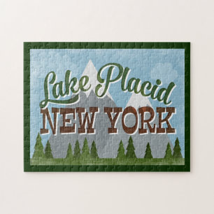 Puzzle Lake Placid New York Fun Retro Snowy Mounts